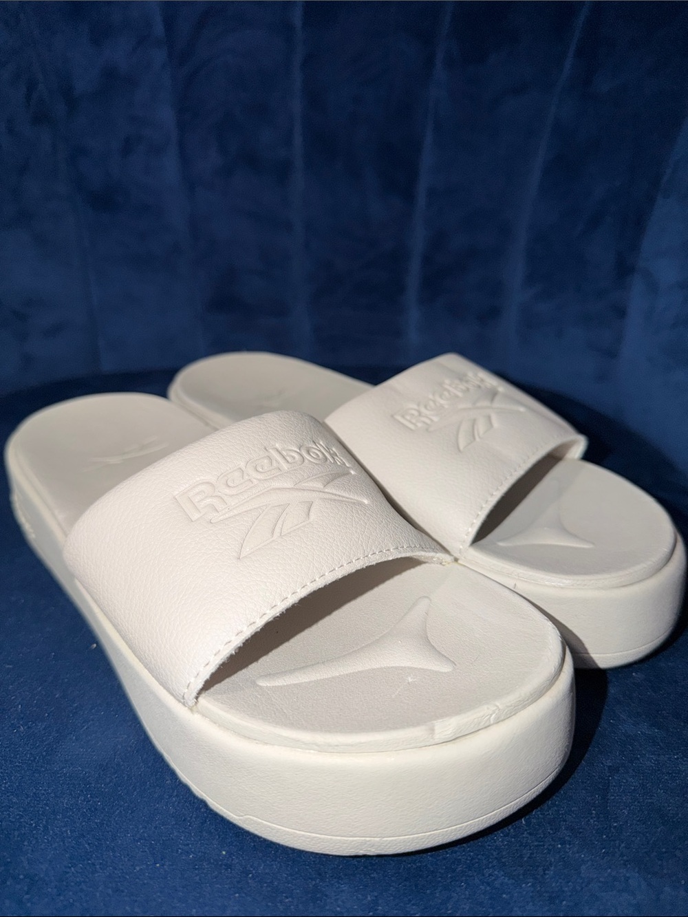 Reebok White Platform Slide Sandals for Women